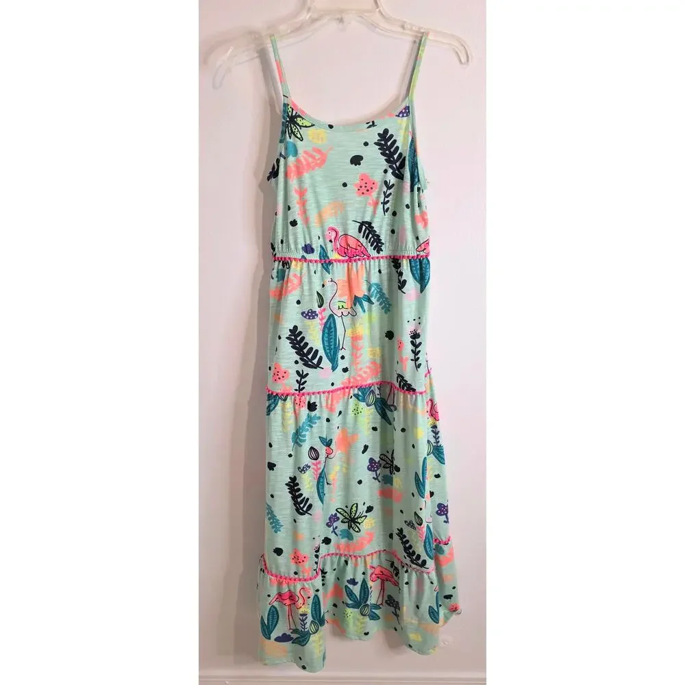 Cat & Jack Maxi Sundress Girl Size XL (14/16) Tropical Flamingo Spaghetti Straps